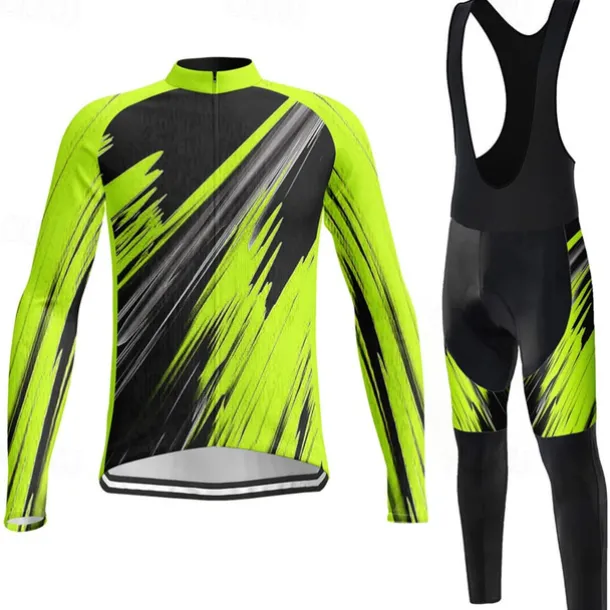 Men's Cycling Jersey with Bib Tights Long Sleeve Mountain Bike MTB Road Bike Cycling Winter Yellow Red Blue Graphic Bike Clothing Suit 3D Pad Breathable Quick Dry Back Pocket Polyester Spandex Sports