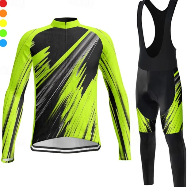 Men's Cycling Jersey with Bib Tights Long Sleeve Mountain Bike MTB Road Bike Cycling Winter Yellow Red Blue Graphic Bike Clothing Suit 3D Pad Breathable Quick Dry Back Pocket Polyester Spandex Sports
