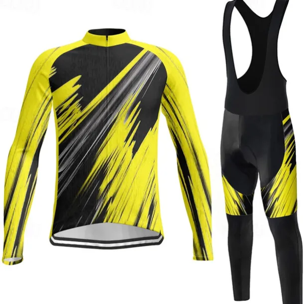 Men's Cycling Jersey with Bib Tights Long Sleeve Mountain Bike MTB Road Bike Cycling Winter Yellow Red Blue Graphic Bike Clothing Suit 3D Pad Breathable Quick Dry Back Pocket Polyester Spandex Sports