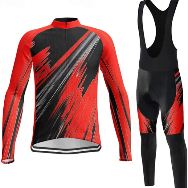 Men's Cycling Jersey with Bib Tights Long Sleeve Mountain Bike MTB Road Bike Cycling Winter Yellow Red Blue Graphic Bike Clothing Suit 3D Pad Breathable Quick Dry Back Pocket Polyester Spandex Sports