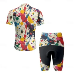 Men's Cycling Jersey with Shorts Graffiti Short Sleeve Bike Clothing Suit with 3 Rear Pockets Mountain Bike MTB Road Bike Cycling Front Zipper Sweat wicking Comfortable Breathable Sports Yellow Cream