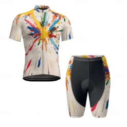 Men's Cycling Jersey with Shorts Graffiti Short Sleeve Bike Clothing Suit with 3 Rear Pockets Mountain Bike MTB Road Bike Cycling Front Zipper Sweat wicking Comfortable Breathable Sports Yellow Cream