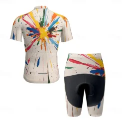 Men's Cycling Jersey with Shorts Graffiti Short Sleeve Bike Clothing Suit with 3 Rear Pockets Mountain Bike MTB Road Bike Cycling Front Zipper Sweat wicking Comfortable Breathable Sports Yellow Cream