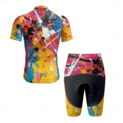 Men's Cycling Jersey with Shorts Graffiti Short Sleeve Bike Clothing Suit with 3 Rear Pockets Mountain Bike MTB Road Bike Cycling Front Zipper Sweat wicking Comfortable Breathable Sports Yellow Cream