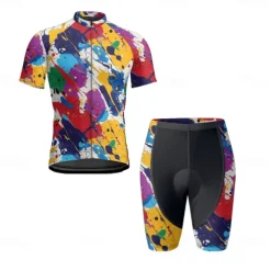 Men's Cycling Jersey with Shorts Graffiti Short Sleeve Bike Clothing Suit with 3 Rear Pockets Mountain Bike MTB Road Bike Cycling Front Zipper Sweat wicking Comfortable Breathable Sports Yellow Cream