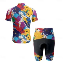 Men's Cycling Jersey with Shorts Graffiti Short Sleeve Bike Clothing Suit with 3 Rear Pockets Mountain Bike MTB Road Bike Cycling Front Zipper Sweat wicking Comfortable Breathable Sports Yellow Cream