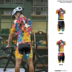 Men's Cycling Jersey with Shorts Graffiti Short Sleeve Bike Clothing Suit with 3 Rear Pockets Mountain Bike MTB Road Bike Cycling Front Zipper Sweat wicking Comfortable Breathable Sports Yellow Cream