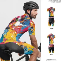 Men's Cycling Jersey with Shorts Graffiti Short Sleeve Bike Clothing Suit with 3 Rear Pockets Mountain Bike MTB Road Bike Cycling Front Zipper Sweat wicking Comfortable Breathable Sports Yellow Cream