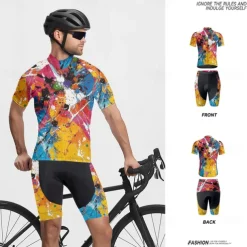 Men's Cycling Jersey with Shorts Graffiti Short Sleeve Bike Clothing Suit with 3 Rear Pockets Mountain Bike MTB Road Bike Cycling Front Zipper Sweat wicking Comfortable Breathable Sports Yellow Cream