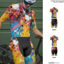 Men's Cycling Jersey with Shorts Graffiti Short Sleeve Bike Clothing Suit with 3 Rear Pockets Mountain Bike MTB Road Bike Cycling Front Zipper Sweat wicking Comfortable Breathable Sports Yellow Cream