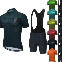 Men's Cycling Jersey with Bib Shorts Short Sleeve Mountain Bike MTB Road Bike Cycling Black Burgundy Blue Stripes Bike Clothing Suit 3D Pad Breathable Quick Dry Back Pocket Polyester Spandex Sports