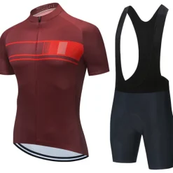 Men's Cycling Jersey with Bib Shorts Short Sleeve Mountain Bike MTB Road Bike Cycling Black Burgundy Blue Stripes Bike Clothing Suit 3D Pad Breathable Quick Dry Back Pocket Polyester Spandex Sports