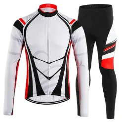 Men's Cycling Jersey with Tights Long Sleeve Mountain Bike MTB Road Bike Cycling Winter White Blue Sky Blue Bike Clothing Suit 3D Pad Breathable Quick Dry Back Pocket Polyester Spandex Sports
