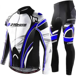 Men's Cycling Jersey with Tights Long Sleeve Mountain Bike MTB Road Bike Cycling Winter White Blue Sky Blue Bike Clothing Suit 3D Pad Breathable Quick Dry Back Pocket Polyester Spandex Sports
