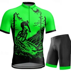 Men's Cycling Jersey with Bib Shorts Short Sleeve Mountain Bike MTB Road Bike Cycling Orange Green Bike Clothing Suit 3D Pad Quick Dry Reflective Strips Back Pocket Polyester Spandex Sports Funny