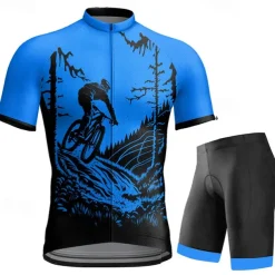 Men's Cycling Jersey with Bib Shorts Short Sleeve Mountain Bike MTB Road Bike Cycling Orange Green Bike Clothing Suit 3D Pad Quick Dry Reflective Strips Back Pocket Polyester Spandex Sports Funny