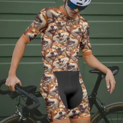 Men's Cycling Jersey with Shorts Dog Short Sleeve Bike Clothing Suit with 3 Rear Pockets Mountain Bike MTB Road Bike Cycling Front Zipper Sweat wicking Comfortable Breathable Sports Yellow Brown khaki