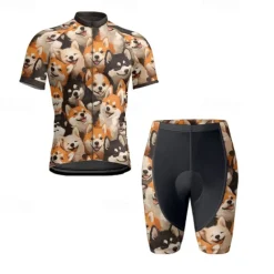 Men's Cycling Jersey with Shorts Dog Short Sleeve Bike Clothing Suit with 3 Rear Pockets Mountain Bike MTB Road Bike Cycling Front Zipper Sweat wicking Comfortable Breathable Sports Yellow Brown khaki