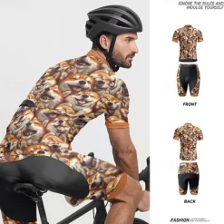 Men's Cycling Jersey with Shorts Dog Short Sleeve Bike Clothing Suit with 3 Rear Pockets Mountain Bike MTB Road Bike Cycling Front Zipper Sweat wicking Comfortable Breathable Sports Yellow Brown khaki