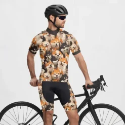 Men's Cycling Jersey with Shorts Dog Short Sleeve Bike Clothing Suit with 3 Rear Pockets Mountain Bike MTB Road Bike Cycling Front Zipper Sweat wicking Comfortable Breathable Sports Yellow Brown khaki