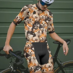 Men's Cycling Jersey with Shorts Dog Short Sleeve Bike Clothing Suit with 3 Rear Pockets Mountain Bike MTB Road Bike Cycling Front Zipper Sweat wicking Comfortable Breathable Sports Yellow Brown khaki