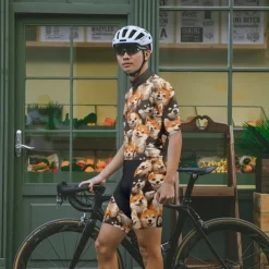 Men's Cycling Jersey with Shorts Dog Short Sleeve Bike Clothing Suit with 3 Rear Pockets Mountain Bike MTB Road Bike Cycling Front Zipper Sweat wicking Comfortable Breathable Sports Yellow Brown khaki