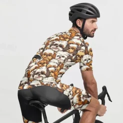 Men's Cycling Jersey with Shorts Dog Short Sleeve Bike Clothing Suit with 3 Rear Pockets Mountain Bike MTB Road Bike Cycling Front Zipper Sweat wicking Comfortable Breathable Sports Yellow Brown khaki