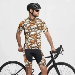 Men's Cycling Jersey with Shorts Dog Short Sleeve Bike Clothing Suit with 3 Rear Pockets Mountain Bike MTB Road Bike Cycling Front Zipper Sweat wicking Comfortable Breathable Sports Yellow Brown khaki