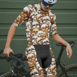 Men's Cycling Jersey with Shorts Dog Short Sleeve Bike Clothing Suit with 3 Rear Pockets Mountain Bike MTB Road Bike Cycling Front Zipper Sweat wicking Comfortable Breathable Sports Yellow Brown khaki