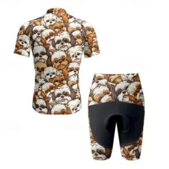 Men's Cycling Jersey with Shorts Dog Short Sleeve Bike Clothing Suit with 3 Rear Pockets Mountain Bike MTB Road Bike Cycling Front Zipper Sweat wicking Comfortable Breathable Sports Yellow Brown khaki