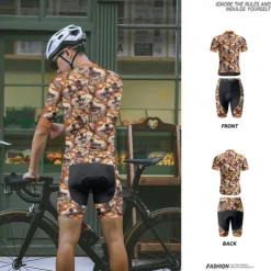 Men's Cycling Jersey with Shorts Dog Short Sleeve Bike Clothing Suit with 3 Rear Pockets Mountain Bike MTB Road Bike Cycling Front Zipper Sweat wicking Comfortable Breathable Sports Yellow Brown khaki