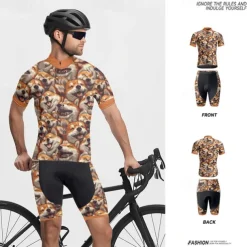 Men's Cycling Jersey with Shorts Dog Short Sleeve Bike Clothing Suit with 3 Rear Pockets Mountain Bike MTB Road Bike Cycling Front Zipper Sweat wicking Comfortable Breathable Sports Yellow Brown khaki