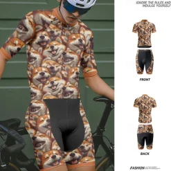 Men's Cycling Jersey with Shorts Dog Short Sleeve Bike Clothing Suit with 3 Rear Pockets Mountain Bike MTB Road Bike Cycling Front Zipper Sweat wicking Comfortable Breathable Sports Yellow Brown khaki