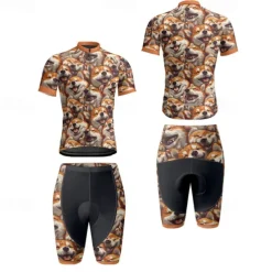 Men's Cycling Jersey with Shorts Dog Short Sleeve Bike Clothing Suit with 3 Rear Pockets Mountain Bike MTB Road Bike Cycling Front Zipper Sweat wicking Comfortable Breathable Sports Yellow Brown khaki