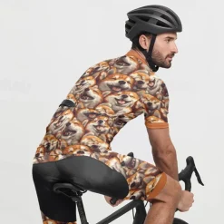 Men's Cycling Jersey with Shorts Dog Short Sleeve Bike Clothing Suit with 3 Rear Pockets Mountain Bike MTB Road Bike Cycling Front Zipper Sweat wicking Comfortable Breathable Sports Yellow Brown khaki