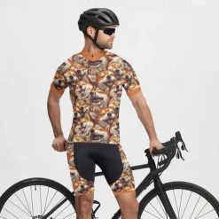 Men's Cycling Jersey with Shorts Dog Short Sleeve Bike Clothing Suit with 3 Rear Pockets Mountain Bike MTB Road Bike Cycling Front Zipper Sweat wicking Comfortable Breathable Sports Yellow Brown khaki