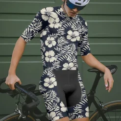 Men's Cycling Jersey with Shorts Floral Botanical Short Sleeve Bike Clothing Suit with 3 Rear Pockets Mountain Bike MTB Road Bike Cycling Front Zipper Sweat wicking Comfortable Breathable Sports