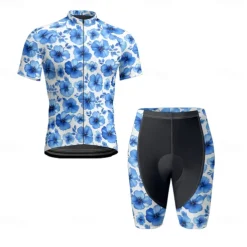 Men's Cycling Jersey with Shorts Floral Botanical Short Sleeve Bike Clothing Suit with 3 Rear Pockets Mountain Bike MTB Road Bike Cycling Front Zipper Sweat wicking Comfortable Breathable Sports