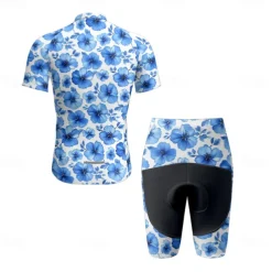 Men's Cycling Jersey with Shorts Floral Botanical Short Sleeve Bike Clothing Suit with 3 Rear Pockets Mountain Bike MTB Road Bike Cycling Front Zipper Sweat wicking Comfortable Breathable Sports