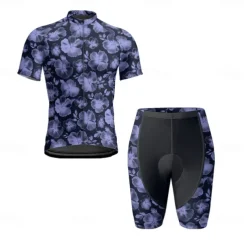 Men's Cycling Jersey with Shorts Floral Botanical Short Sleeve Bike Clothing Suit with 3 Rear Pockets Mountain Bike MTB Road Bike Cycling Front Zipper Sweat wicking Comfortable Breathable Sports