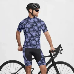 Men's Cycling Jersey with Shorts Floral Botanical Short Sleeve Bike Clothing Suit with 3 Rear Pockets Mountain Bike MTB Road Bike Cycling Front Zipper Sweat wicking Comfortable Breathable Sports
