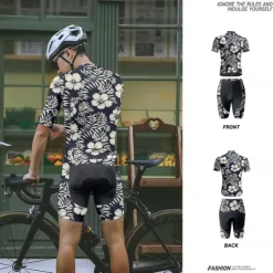 Men's Cycling Jersey with Shorts Floral Botanical Short Sleeve Bike Clothing Suit with 3 Rear Pockets Mountain Bike MTB Road Bike Cycling Front Zipper Sweat wicking Comfortable Breathable Sports