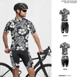 Men's Cycling Jersey with Shorts Floral Botanical Short Sleeve Bike Clothing Suit with 3 Rear Pockets Mountain Bike MTB Road Bike Cycling Front Zipper Sweat wicking Comfortable Breathable Sports