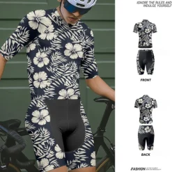 Men's Cycling Jersey with Shorts Floral Botanical Short Sleeve Bike Clothing Suit with 3 Rear Pockets Mountain Bike MTB Road Bike Cycling Front Zipper Sweat wicking Comfortable Breathable Sports