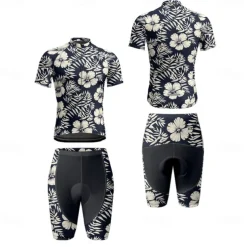 Men's Cycling Jersey with Shorts Floral Botanical Short Sleeve Bike Clothing Suit with 3 Rear Pockets Mountain Bike MTB Road Bike Cycling Front Zipper Sweat wicking Comfortable Breathable Sports