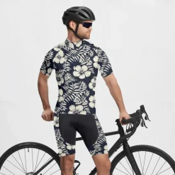 Men's Cycling Jersey with Shorts Floral Botanical Short Sleeve Bike Clothing Suit with 3 Rear Pockets Mountain Bike MTB Road Bike Cycling Front Zipper Sweat wicking Comfortable Breathable Sports