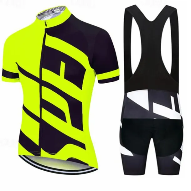 Men's Cycling Jersey with Bib Shorts Short Sleeve Mountain Bike MTB Road Bike Cycling White Yellow Green Bike Clothing Suit 3D Pad Breathable Quick Dry Back Pocket Polyester Spandex Sports Letter