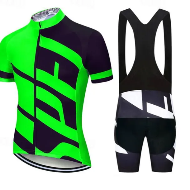 Men's Cycling Jersey with Bib Shorts Short Sleeve Mountain Bike MTB Road Bike Cycling White Yellow Green Bike Clothing Suit 3D Pad Breathable Quick Dry Back Pocket Polyester Spandex Sports Letter