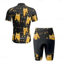 Men's Cycling Jersey with Shorts Cat Short Sleeve Bike Clothing Suit with 3 Rear Pockets Mountain Bike MTB Road Bike Cycling Front Zipper Sweat wicking Comfortable Breathable Sports Black Navy Blue