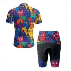 Men's Cycling Jersey with Shorts Cat Short Sleeve Bike Clothing Suit with 3 Rear Pockets Mountain Bike MTB Road Bike Cycling Front Zipper Sweat wicking Comfortable Breathable Sports Black Navy Blue